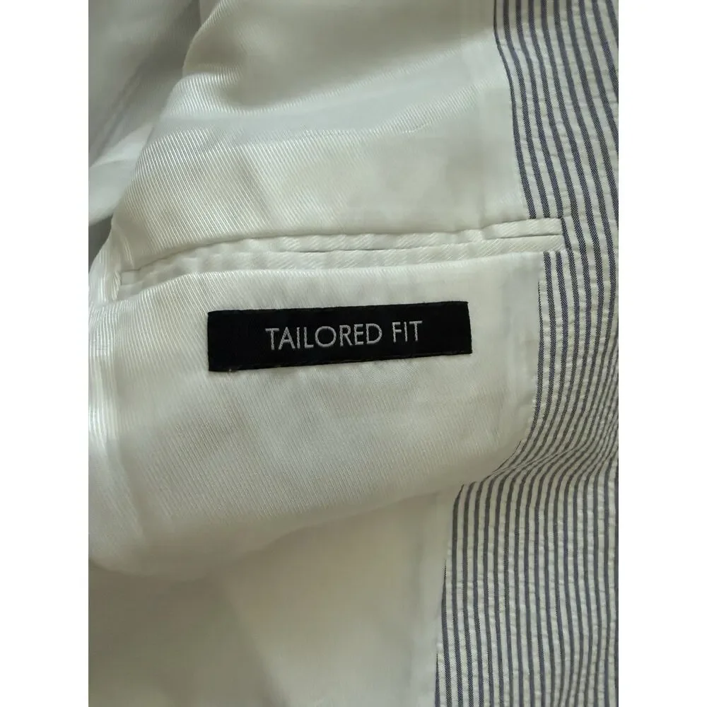 Jos A Bank Seersucker Blazer Tailored Fit Sport Coat Jacket Men's 39R Blue White
